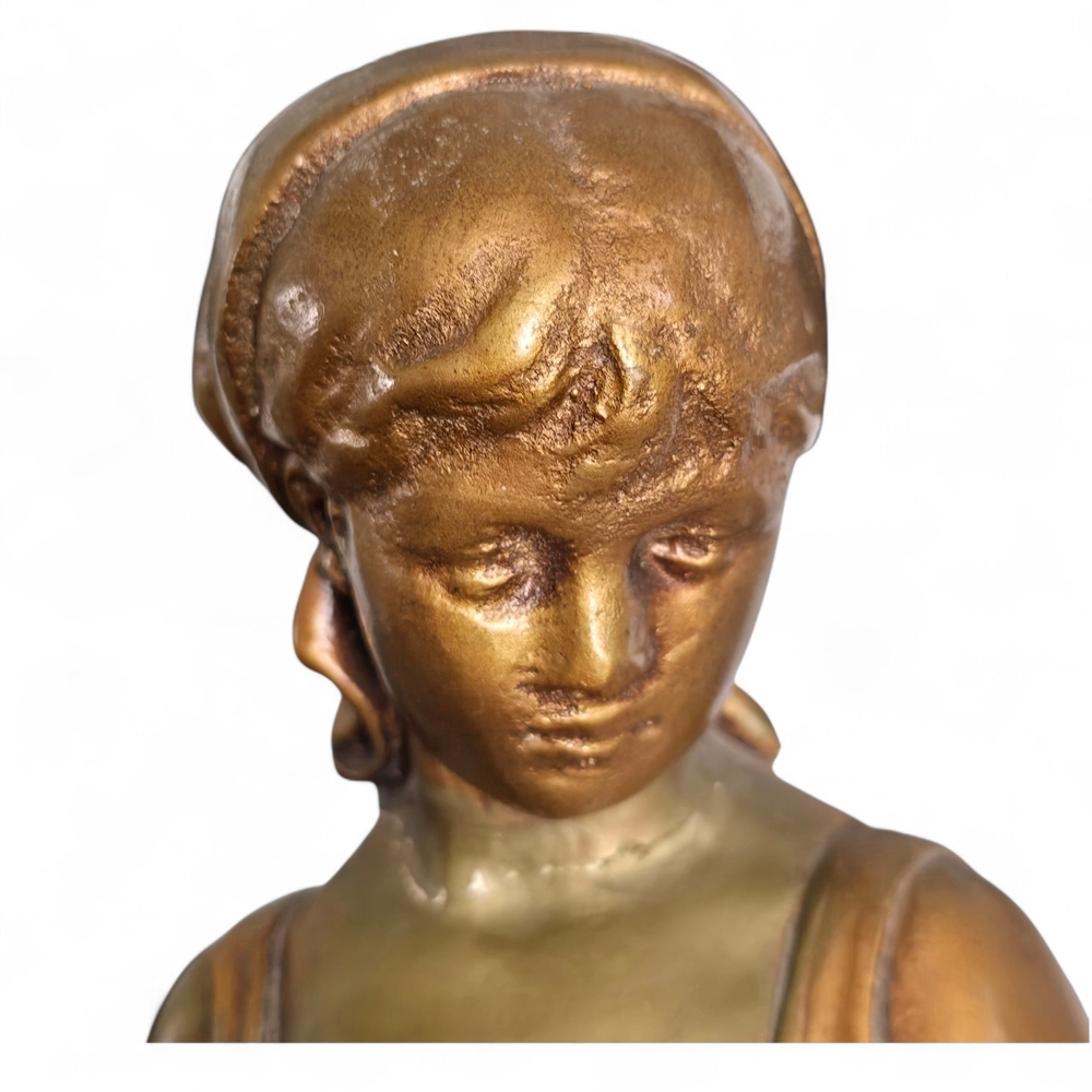 Vintage French Spelter Lady Statue “La Grâce de Dieu” Bronze Old World Decor - Picture 8 of 9